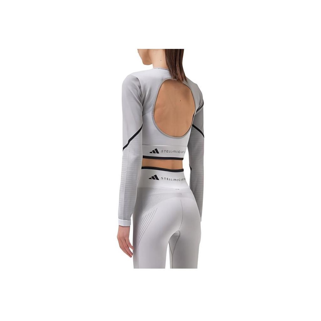 Adidas X Stella McCartney Co-Branded Stripe Crop Long Sleeve Fitness Top Women Tops Grey HR4511