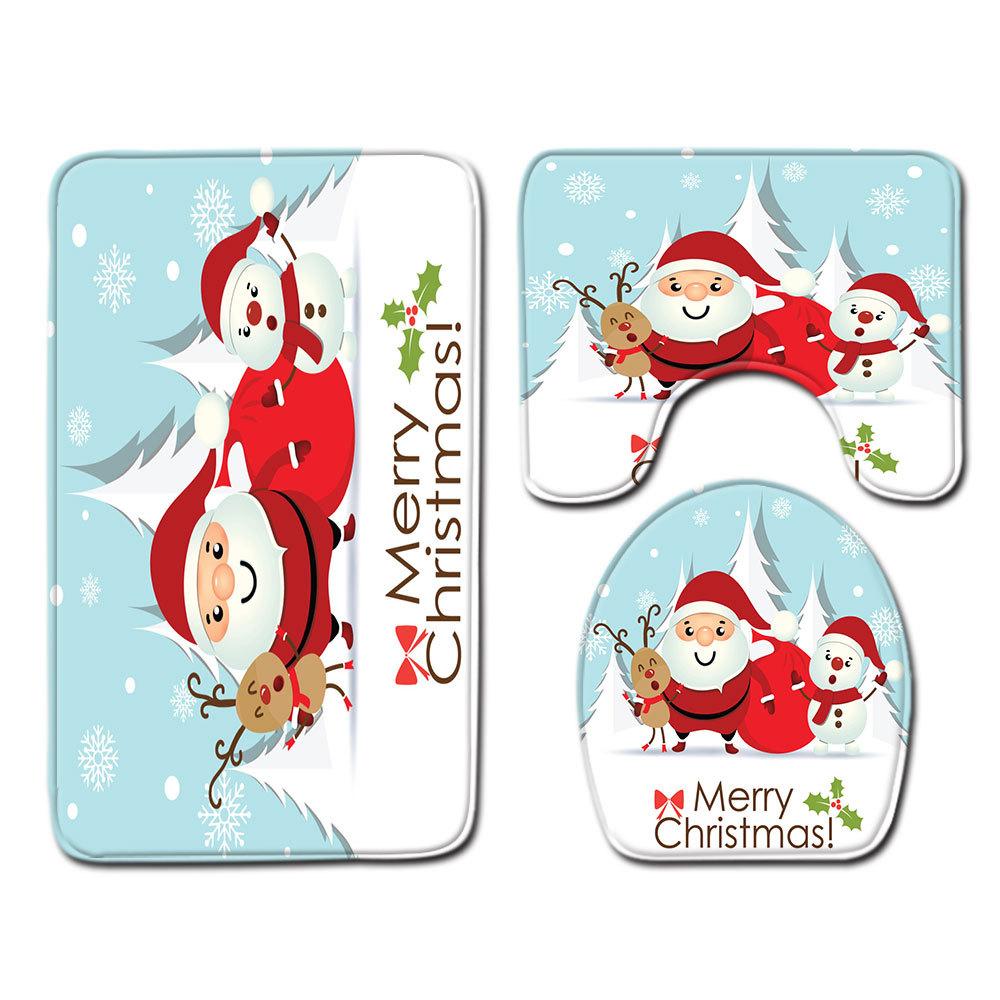 Christmas Bathroom Floor Mat Toilet Three-Piece Set