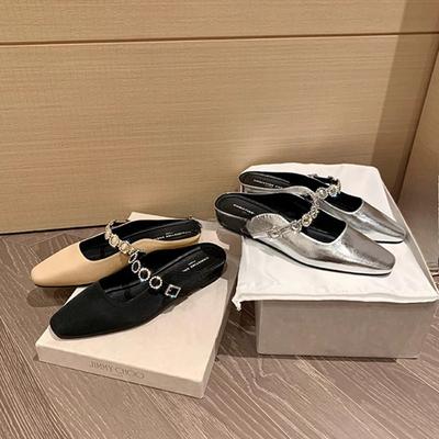 Square-toed Shoes Rhinestone Flat-bottomed Flip-flops Women's Sandals