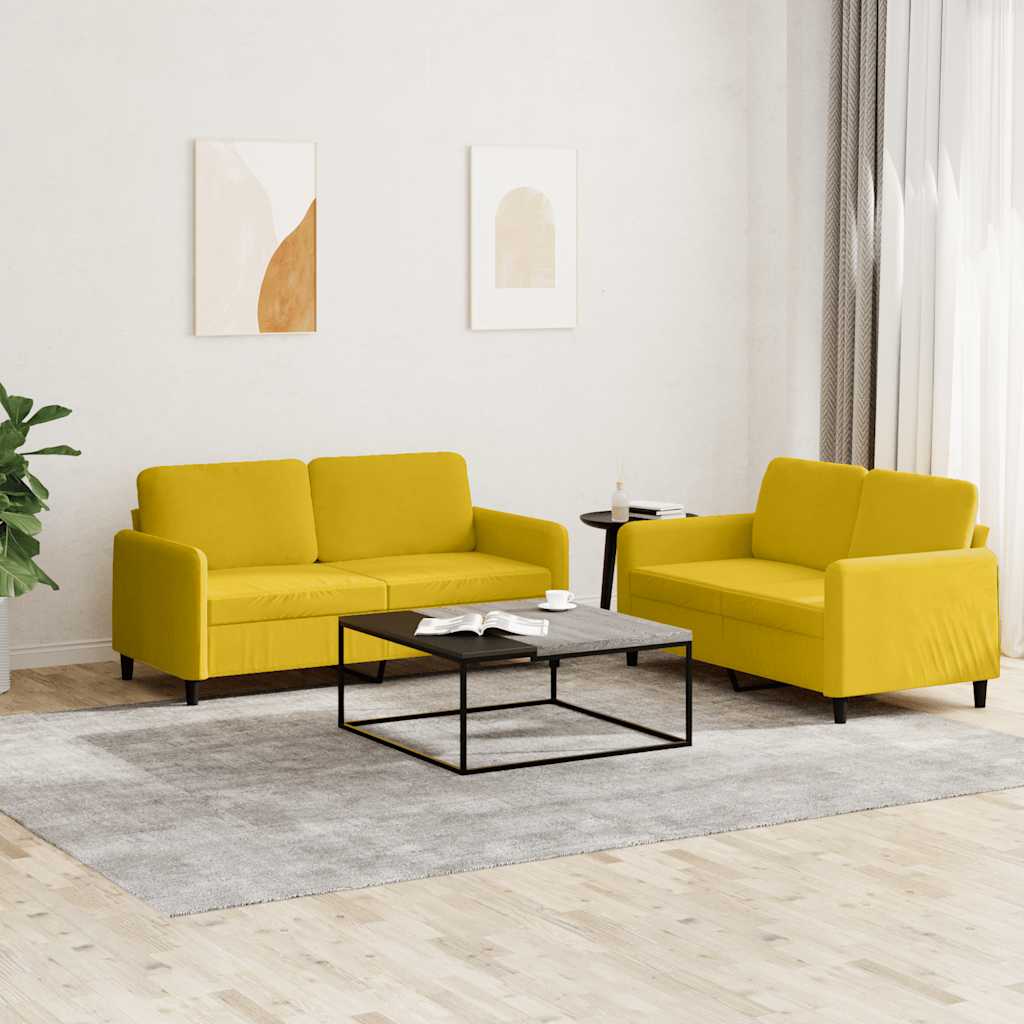 2 Piece Yellow Velvet Sofa Set