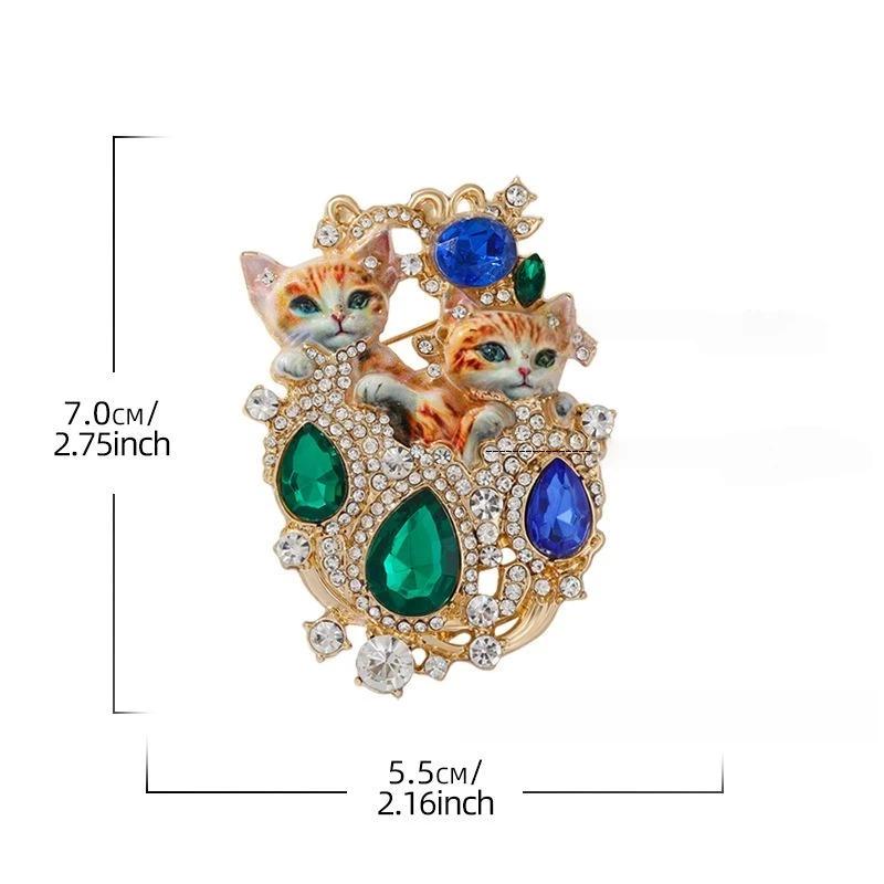 1Pcs Enamel Royal Style Charming Cat Pets Brooches Lovely 2 Cats Brooch Pins For Women'S Clothes Badge Gifts