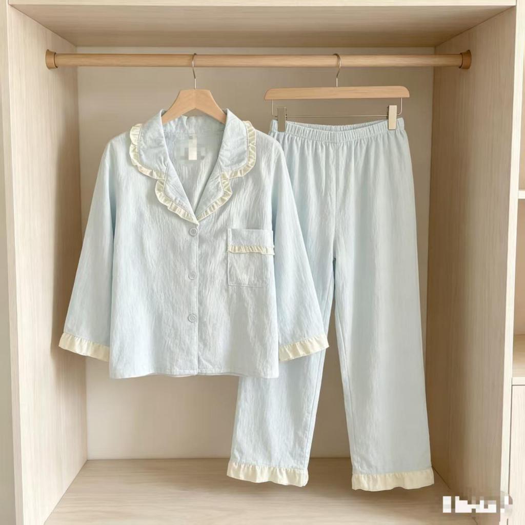Women's Cloud Cotton Lace Pajama Cardigan Set - Spring & Autumn Collection