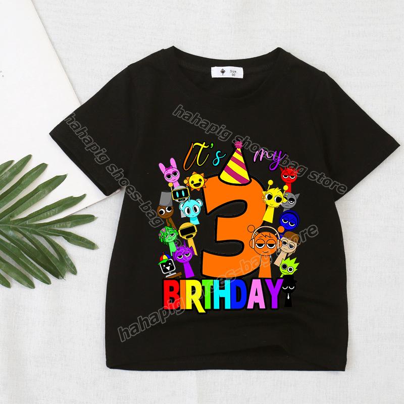 

Ігрова футболка Sprunki з номером на день народження для дівчинки/хлопчика, футболки з коротким рукавом, літній повсякденний дитячий топ, чорна футболка з мультяшним малюнком, одяг для малюків 140