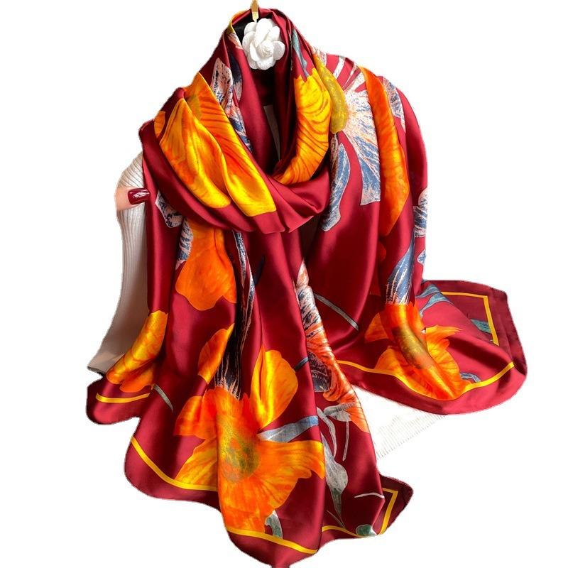 Lily Luxury Temperament Scarf New Silk Scarf Long Large Size Travel Shawl Sunscreen