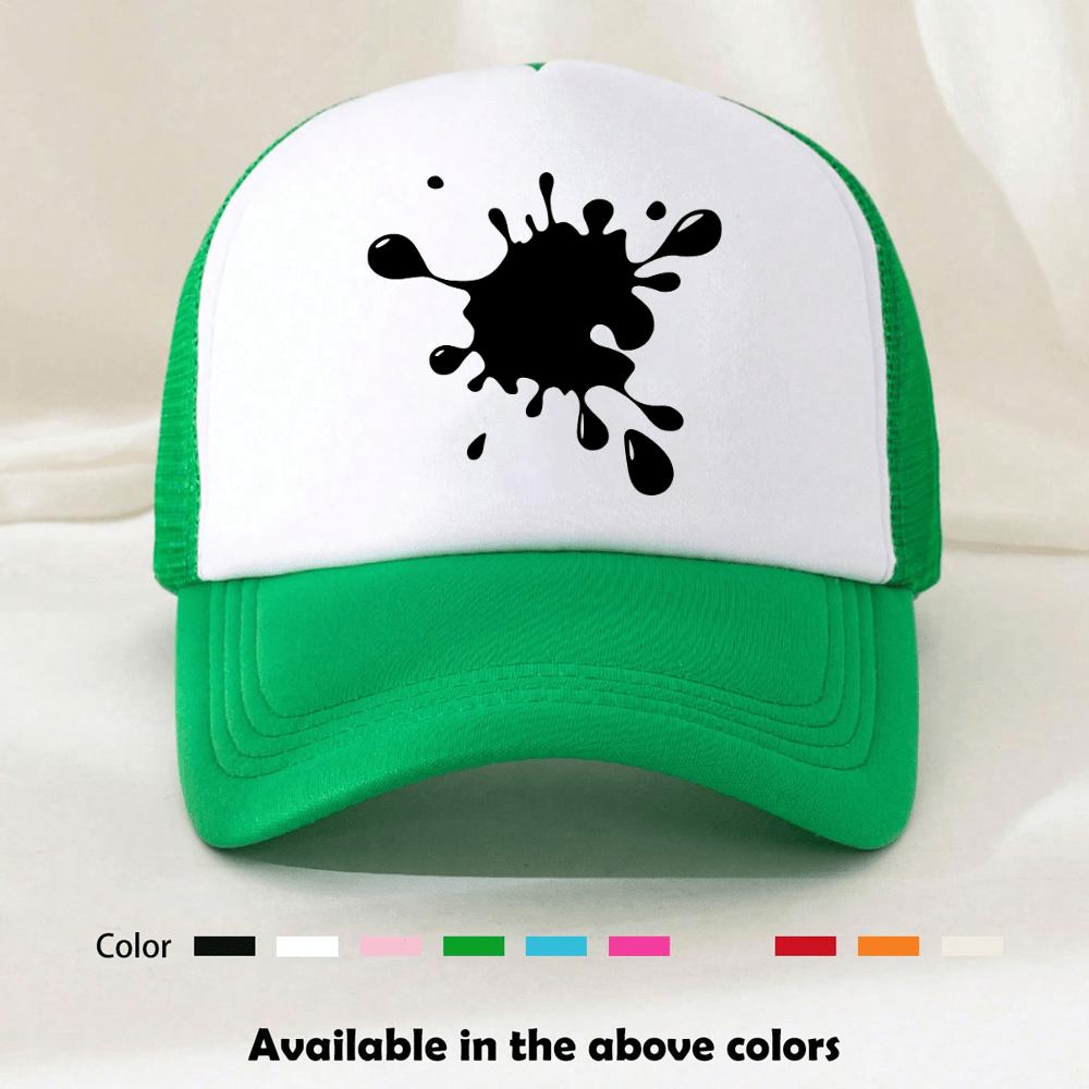 Black Ink Splatter Trucker Hat Adjustable Mesh Back Polyester Baseball Cap Unisex Casual Snapback Cap