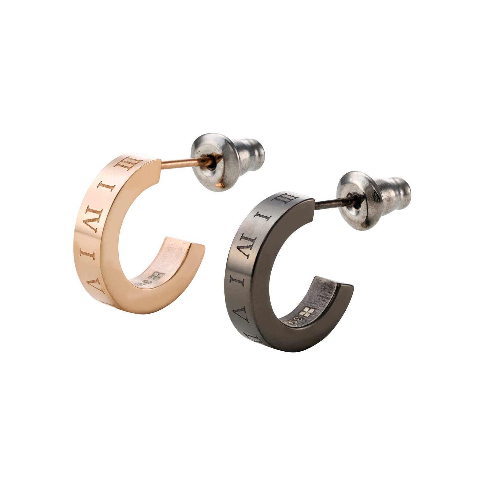 

Earrings Surgical Stainless Steel Half Hoop Roman Numerals Pink Black Set of 2 [White Clover] & 4SPE001GO&4SPE001BK