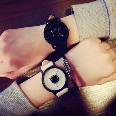 Fashion Creative Unique Dial Design Leather Watch Women Men Quartz Lovers Wristwatches Clock