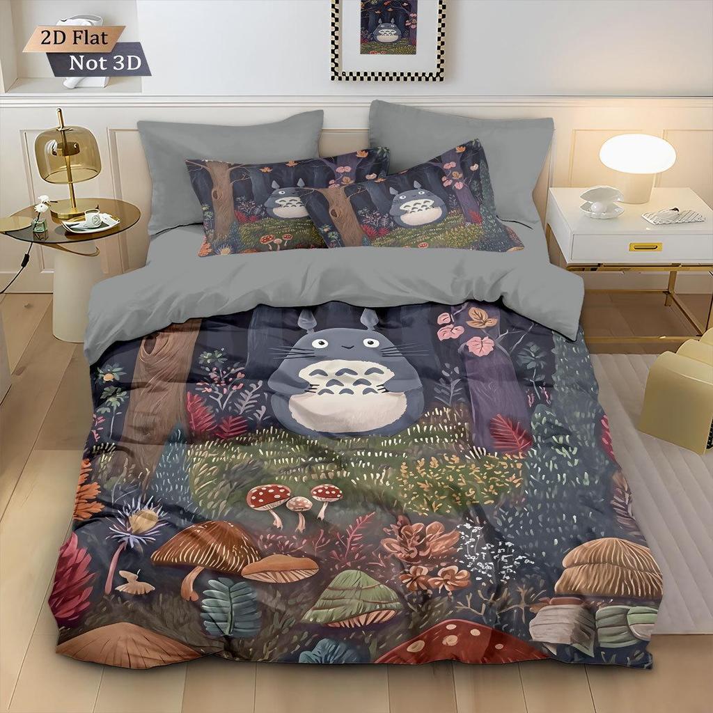 Three-Piece Totoro Series Down Duvet Cover Set with Digital Printing