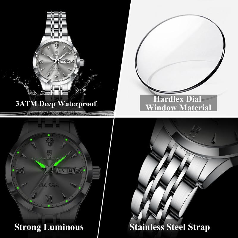 POEDAGAR Original Watch for Woman Waterproof Luminous Date Week Ladies Watch Stainless Steel Quartz Watches Female