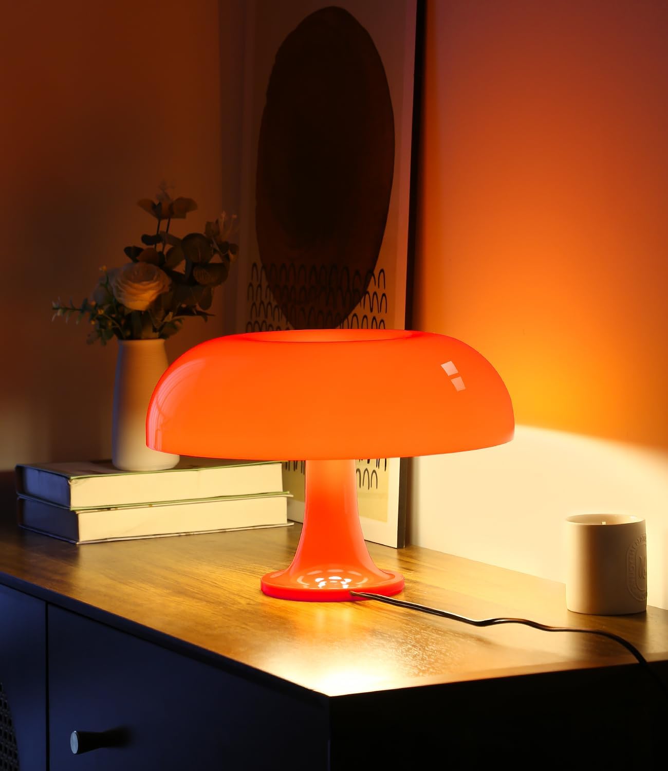 

Orange Mushroom Lamp, Mid-Century Modern Bedroom Table Lamp,