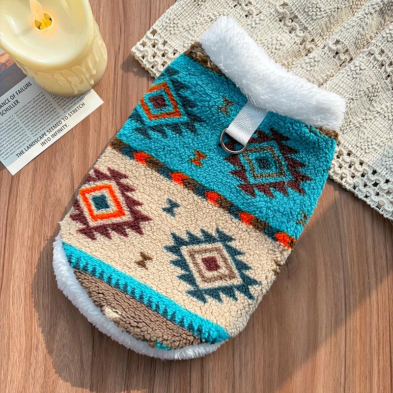 Colete de Lã Polar de Inverno para Animais de Estimação - Casaco para Cão Gato Fair Isle Padrão Étnico Roupa Quente para Bichon Corgi Golden Retriever Roupa de Outono Inverno