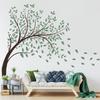 4 Sheets Green Tree Wall Decals Big Tree Wall Stickers Large DIY Peel and Stick Flying Leaves Wall Decor for Kids Bedroom Living Room Nursery Rooms