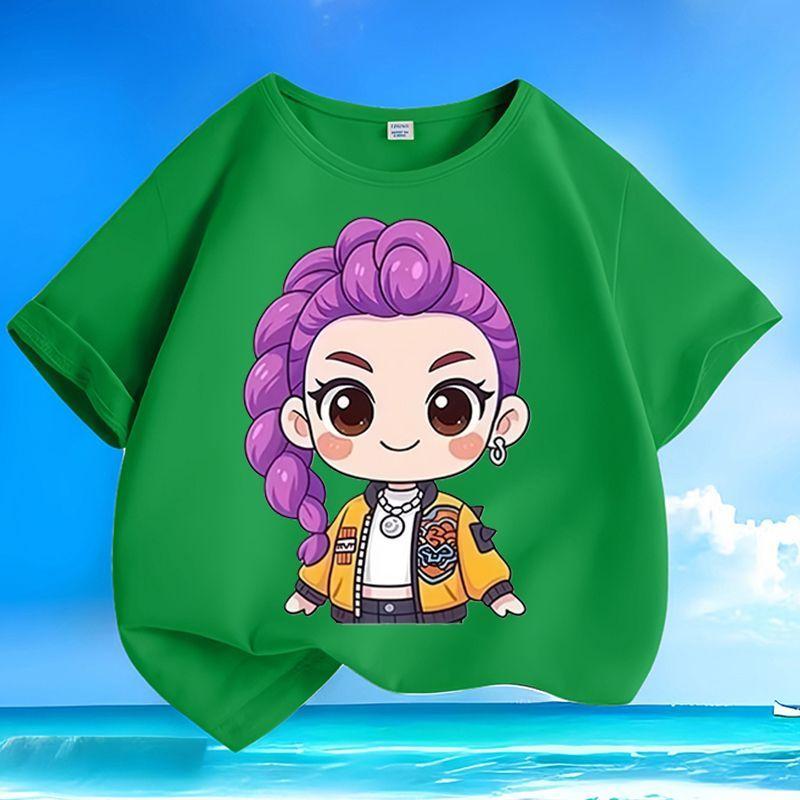 Boys' and Girls' Fashionable KPOP Hunting Girl Group Rumi's T-shirt Summer Children's Loose Pure Cotton T-shirt