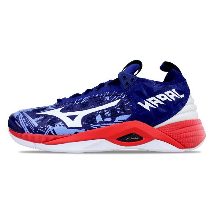 Mizuno Men s Wave Momentum 2 Volleyball Shoes White/Blue/Red V1GA191164 40