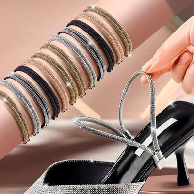 1Pair  Shoes Band Anti-loose for Women Shoelaces Anti-drop Heel Straps Belt Drill Elastic Fixed Belts Rhinestone High Heels