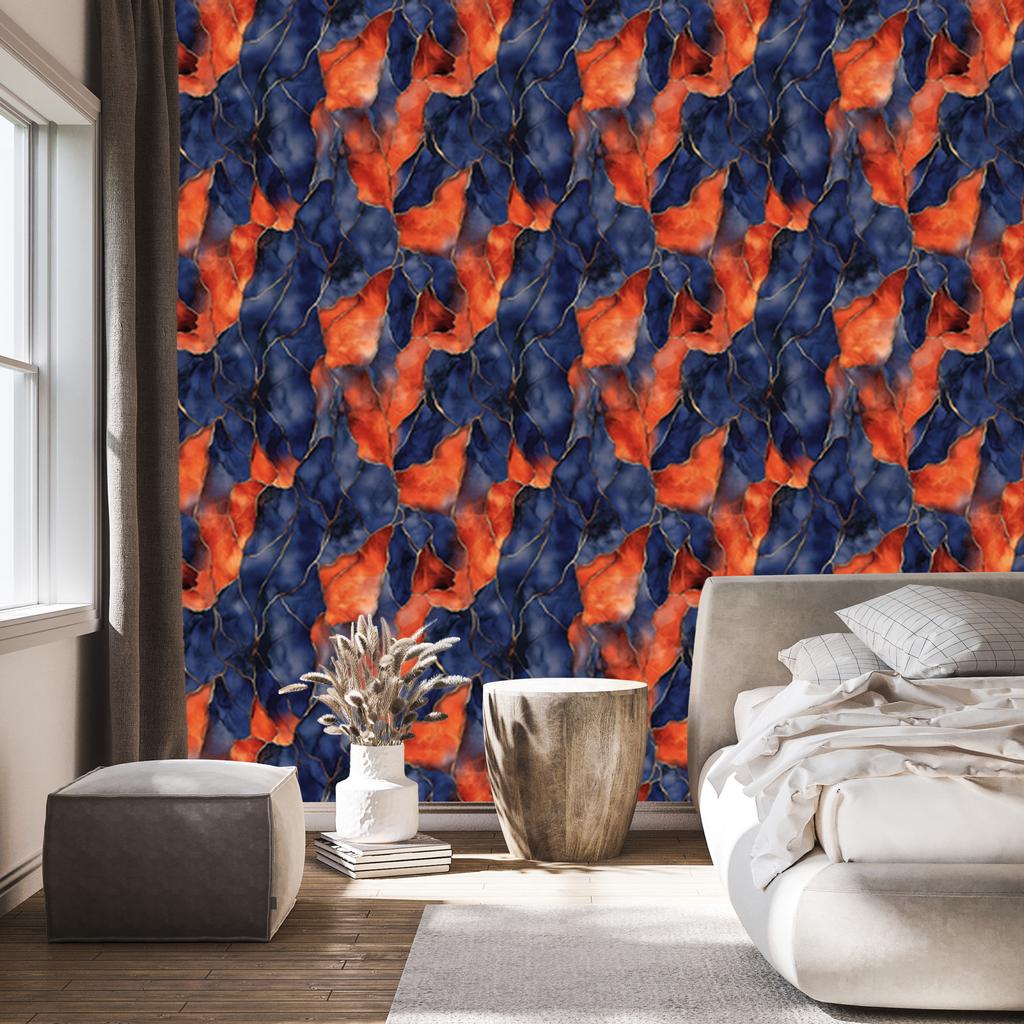 Navy Blue and Red Ink Wallpaper for Living Room and Bedroom 50x1000