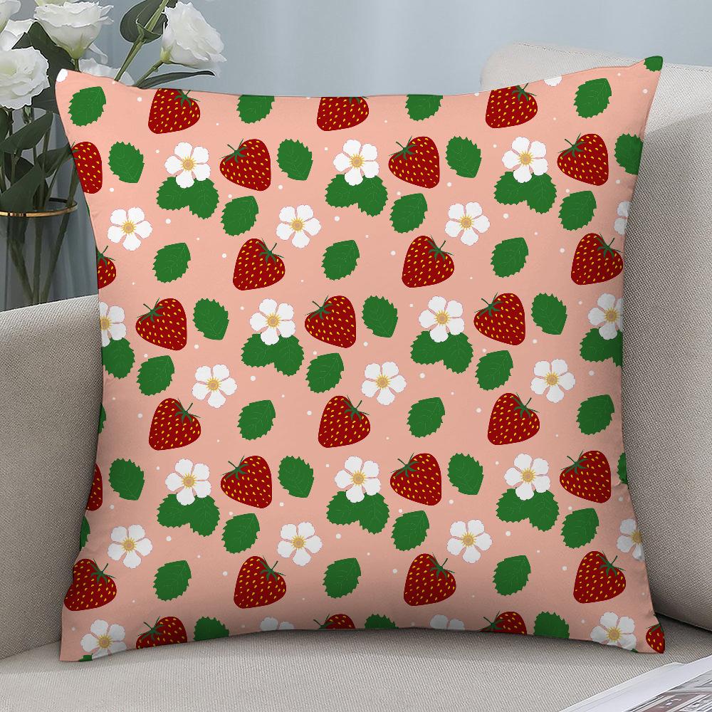 Cute Strawberry Pillow Case 3D Print Polyester Fiber 4040 cm Home Sofa Throw Pillow Cover Decoration Festival Gift
