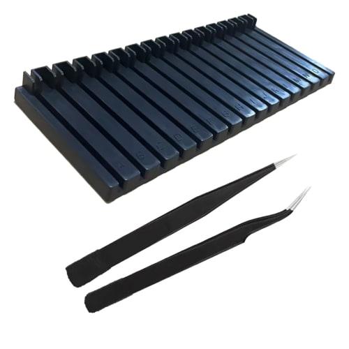 Alpha Depot Runner Stand, 16-Groove, for Gunpla Parts Organizing, Includes Tools (2 Tweezers), for Drying and Painting