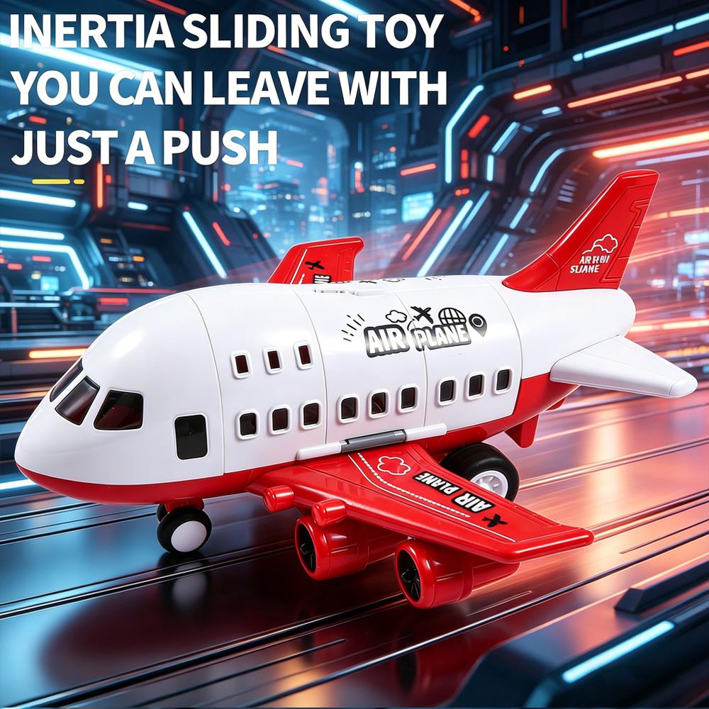 Large Size Inertia Airplane Toy Set With 6 Mini Cars, Passenger Plane Model, Kids Holiday Gift For Boys Girls