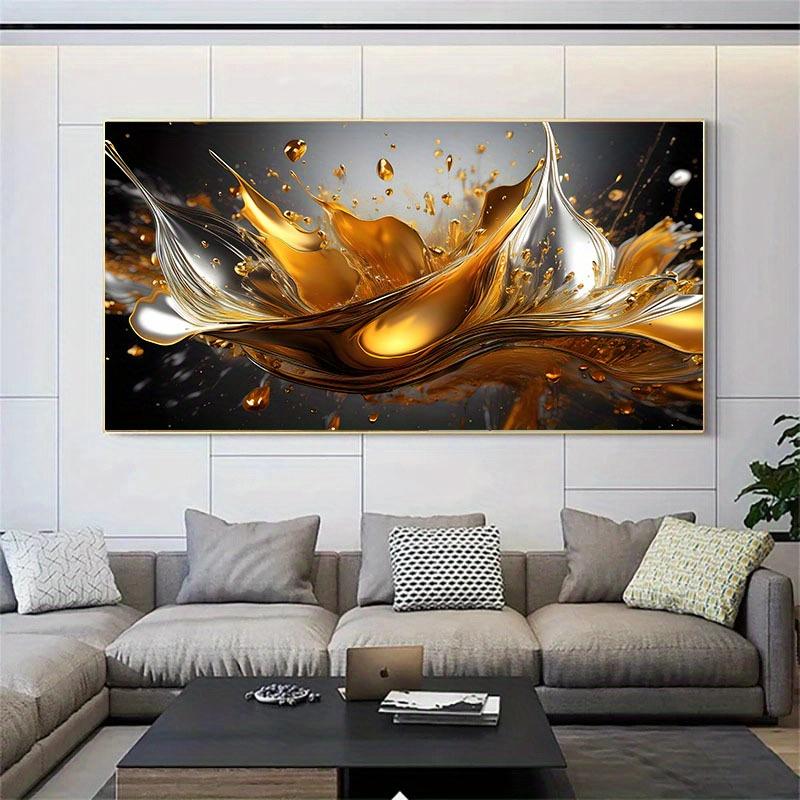 Frameless Golden Liquid Flow Modern Art Home Decora Poster Canvas Art Print for Living Room, Bedroom, Corridor Abstract Artwork