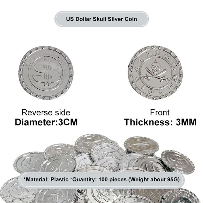 100 stücke Kunststoff Pirate Münze Simulieren Spiel Münzen Dekoration Münze Prop