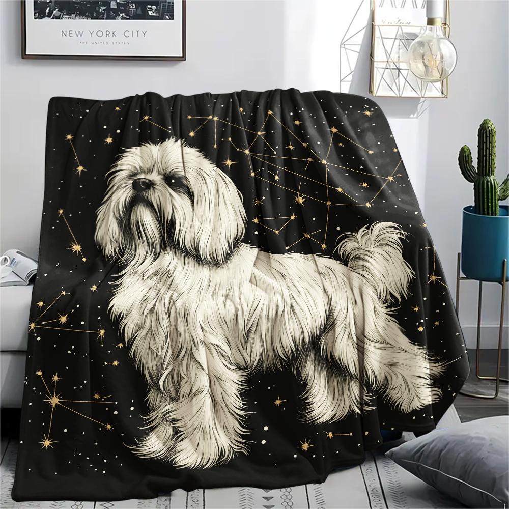 Black Maltese dog,pattern Flannel Blanket, High quality Comfortable for All Seasons, Home Decor, Warmth and Comfort, Perfect for Gifts.