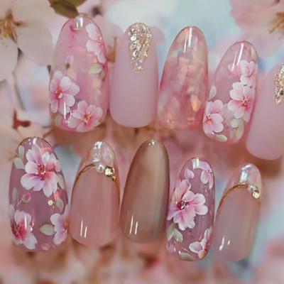 Cat'S Eye Nail Patch Peach Blossom False Nail Spring And Summer Removable Nail Wear Nail Nail Patch Drill 24 Pieces