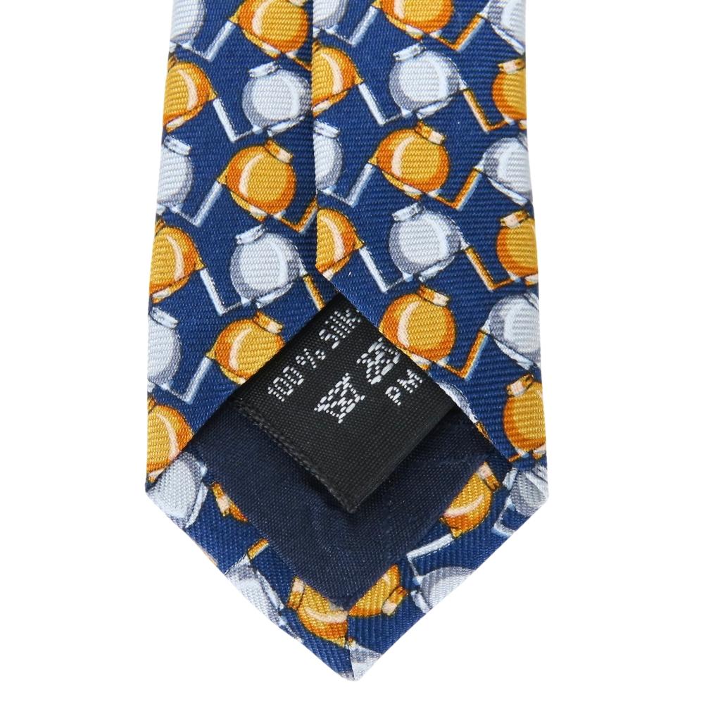 Used Dunhill Tie Silk Navy Orange Business