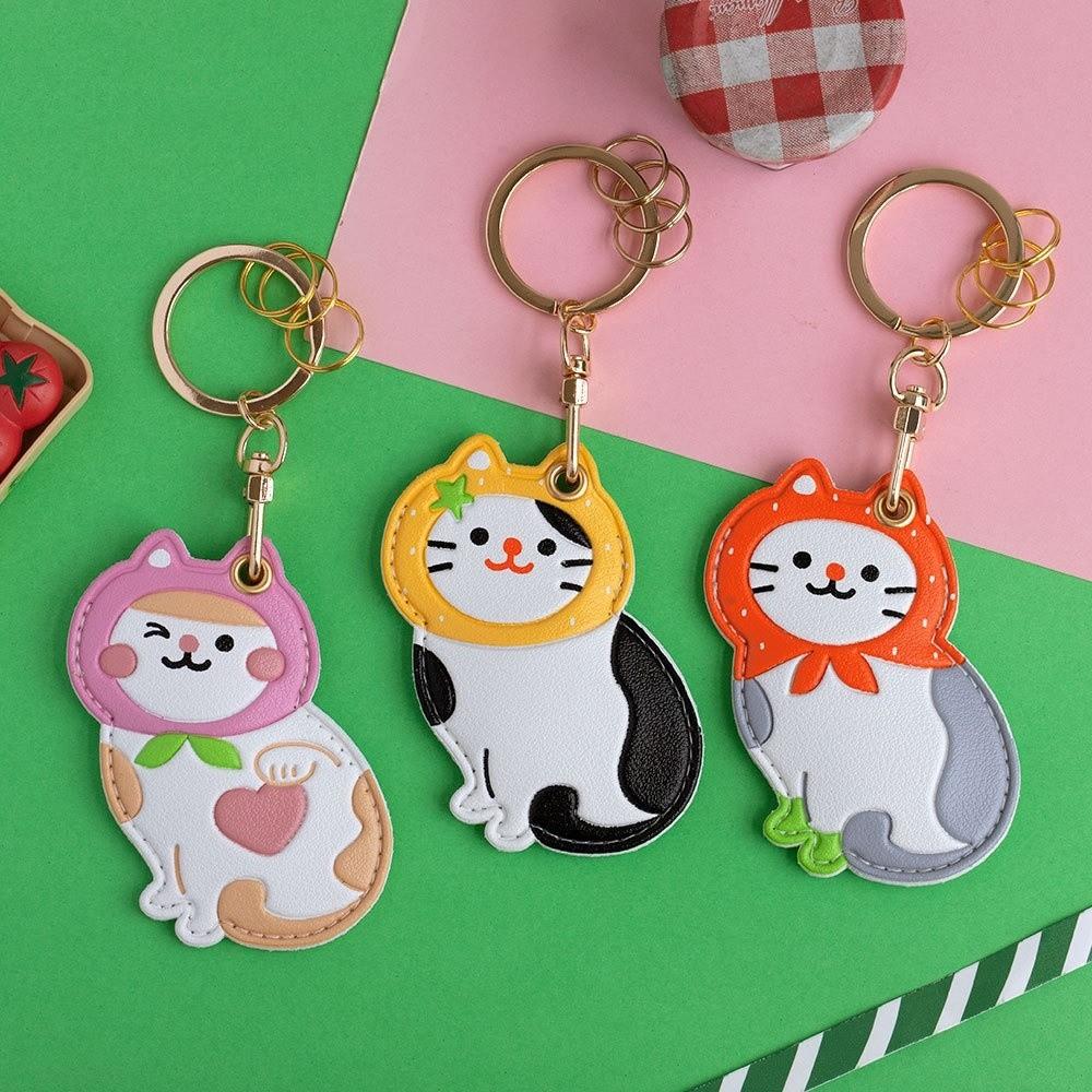 Leather Fruit Kitty Access Card Holder Maneki-neko Access Control Card Pendant  Car Key Pendant