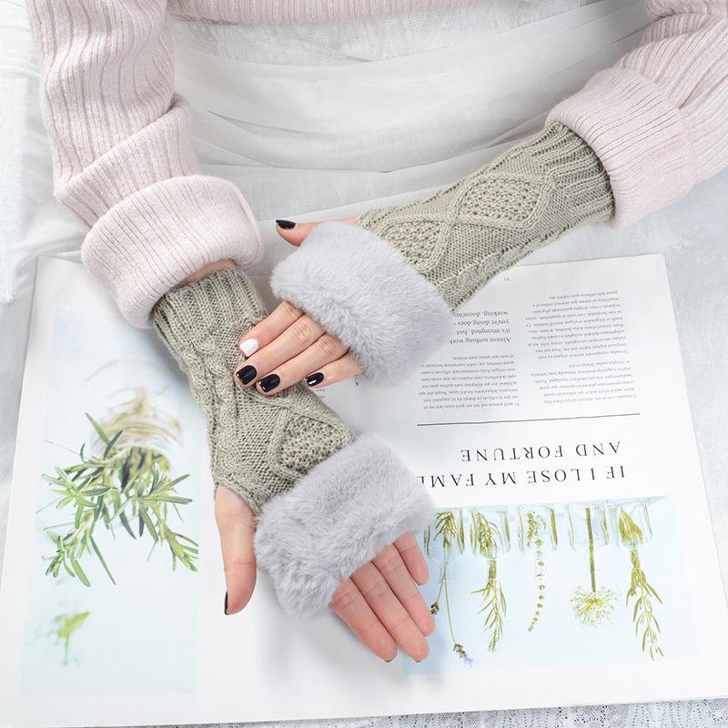 

Студенческие осенние и зимние теплые перчатки без пальцев, женские модные вязаные шерстяные перчатки в корейском стиле светло-серый