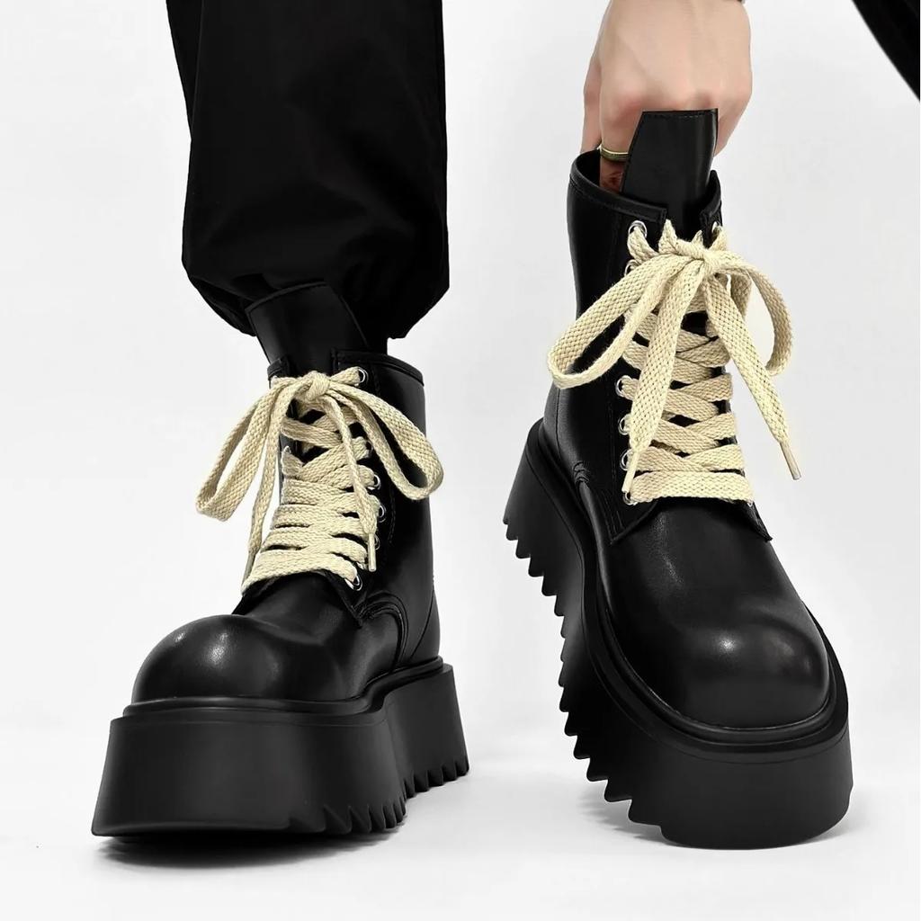 2025 British Style Zipper Chelsea  Boots Men's Motorcycle Boots Autumn and Winter Leather High-top Thick-soled Snow Boots