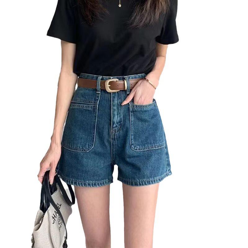 Women's 2023 High-Waist A-Line Denim Shorts with Double Pockets