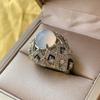 Hao Inlaid with Diamond Temperament Yuan Shape Imitation Royal Blue Red Corundum Zircon Chalcedony Ring Drop Glaze Open Ring Female