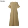 ZANZEA Women Elegant Round Neck Loose Casual Half Sleeve Dress