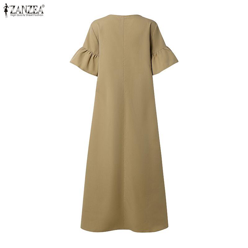 ZANZEA Women Elegant Round Neck Loose Casual Half Sleeve Dress