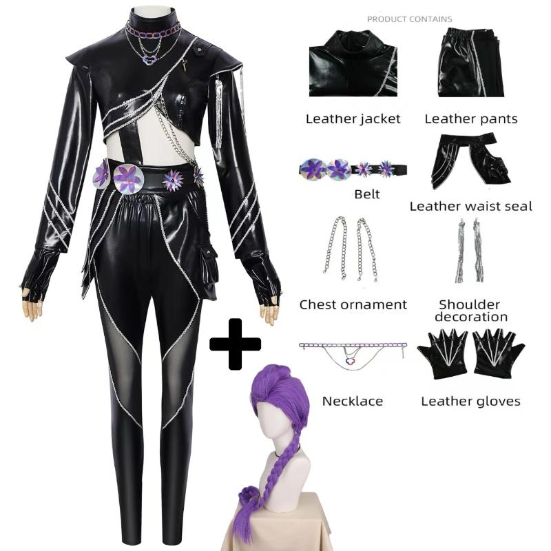 

Rumi Zoey Mira Cosplay Cosplay Costume Wig Girls Black Golden Suit Child Halloween Party Role Playing Outfit Child 110