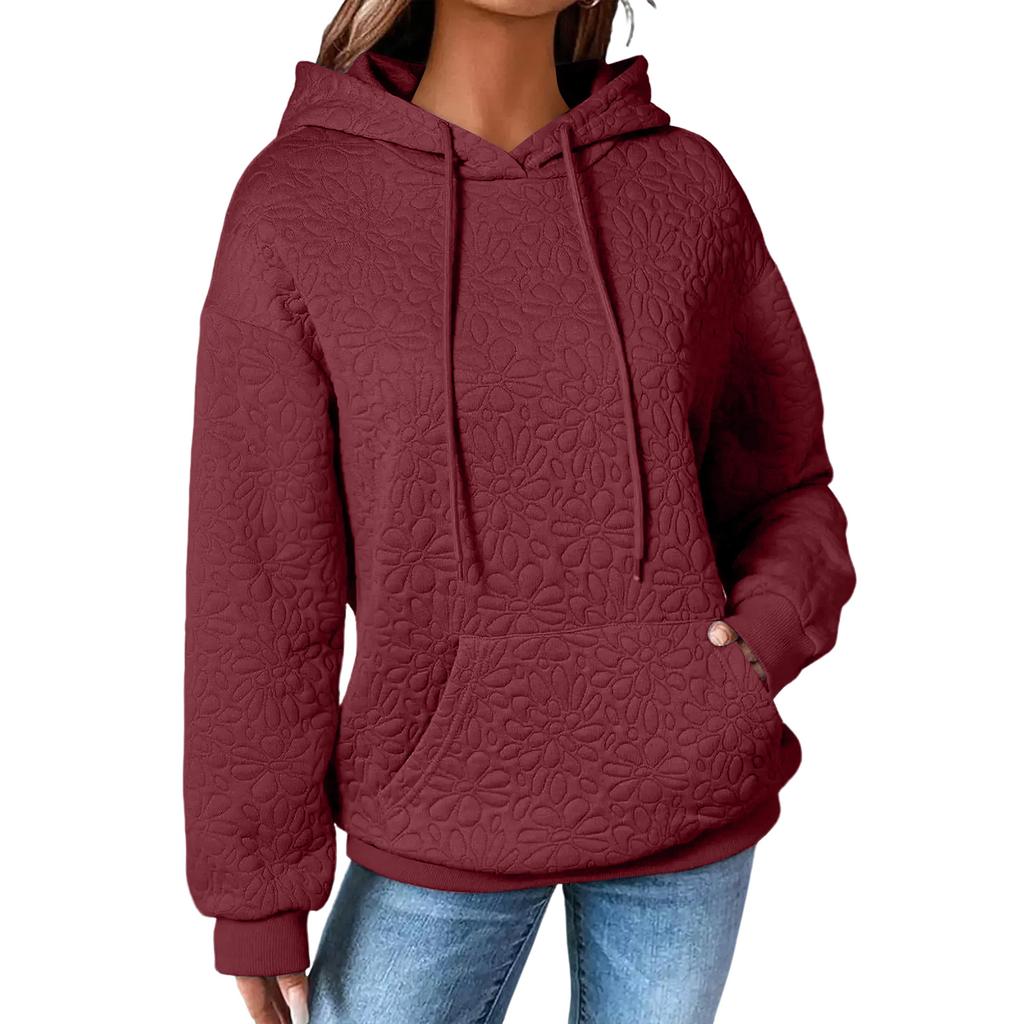 Damen Einfarbiges Modisches Kapuzen-Textur-Langarm-Top Sweatshirt