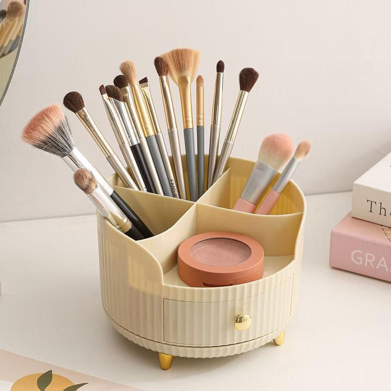 

Makeup Organizer Rotating Brush Holder with Small Drawers Luxury Cosmetic Storage for Lipstick Sponge