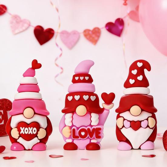 Elf Doll Valentine's Day Mini Gnomes Set Resin Figurines Romantic Pink Red Heart Decor Party Favors Tiered Tray Display Hide And Seek Toys