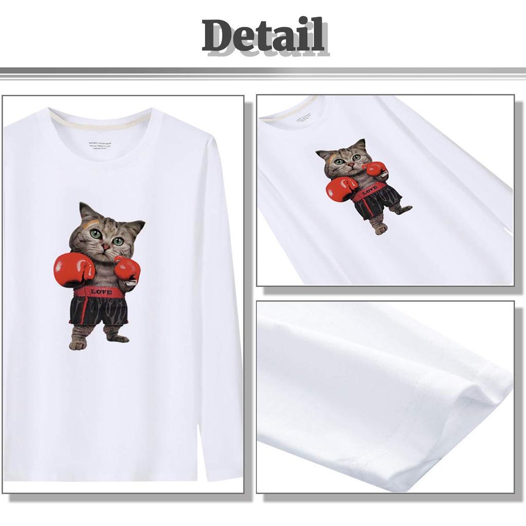 BUZZxSELECTION Men's Long Sleeve Cat Animal T-Shirt (03 Gray, Size L)