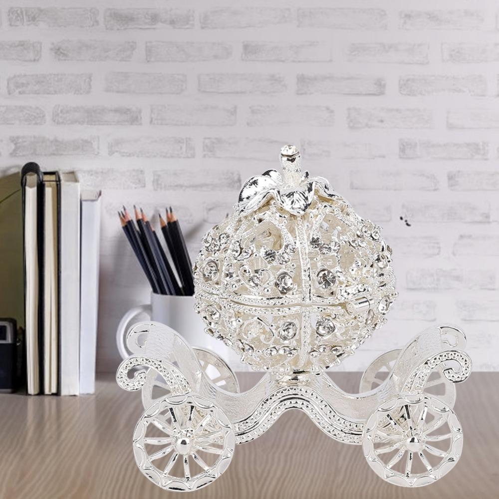 Pumpkin Shaped Metal Crafts Ornament Zinc Alloy Material Rhinestone Decorated Box Desk Ornament