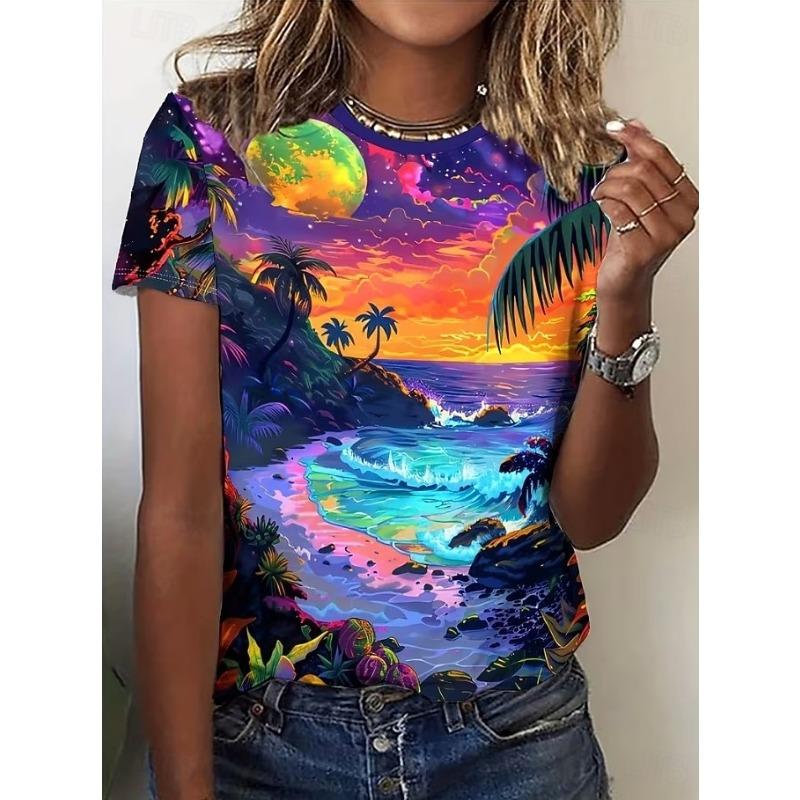 

Women s T Shirt Print Graphic Vintage Stylish Classic Short Sleeve Crew Neck Regular Tops S