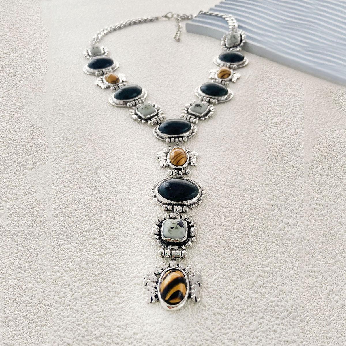 

Нове персоналізоване намисто з геометричним кулоном у стилі ретро, ​​сплав, смола, дорогоцінний камінь, просте жіноче срібний