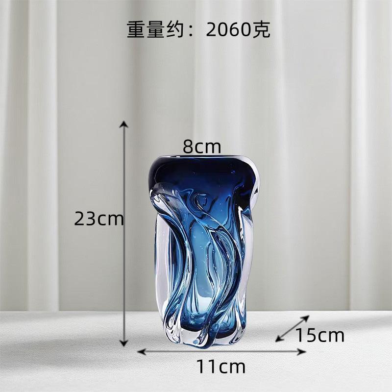 Blue Wavy Vase Thick Transparent Glass Hydroponics Terrarium Wave-twisted Pattern Flower Arrangement Flowerpot Home Decoration