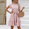 Women S Polka Dot Ruffle Sleeve A Line Midi Dress With Tie Waist