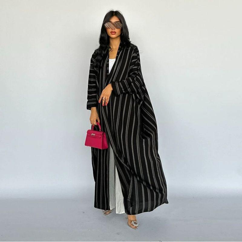 Middle East Dubai Stripes Cardigan Dress Arab Loose Robe Cardigan Striped Dress