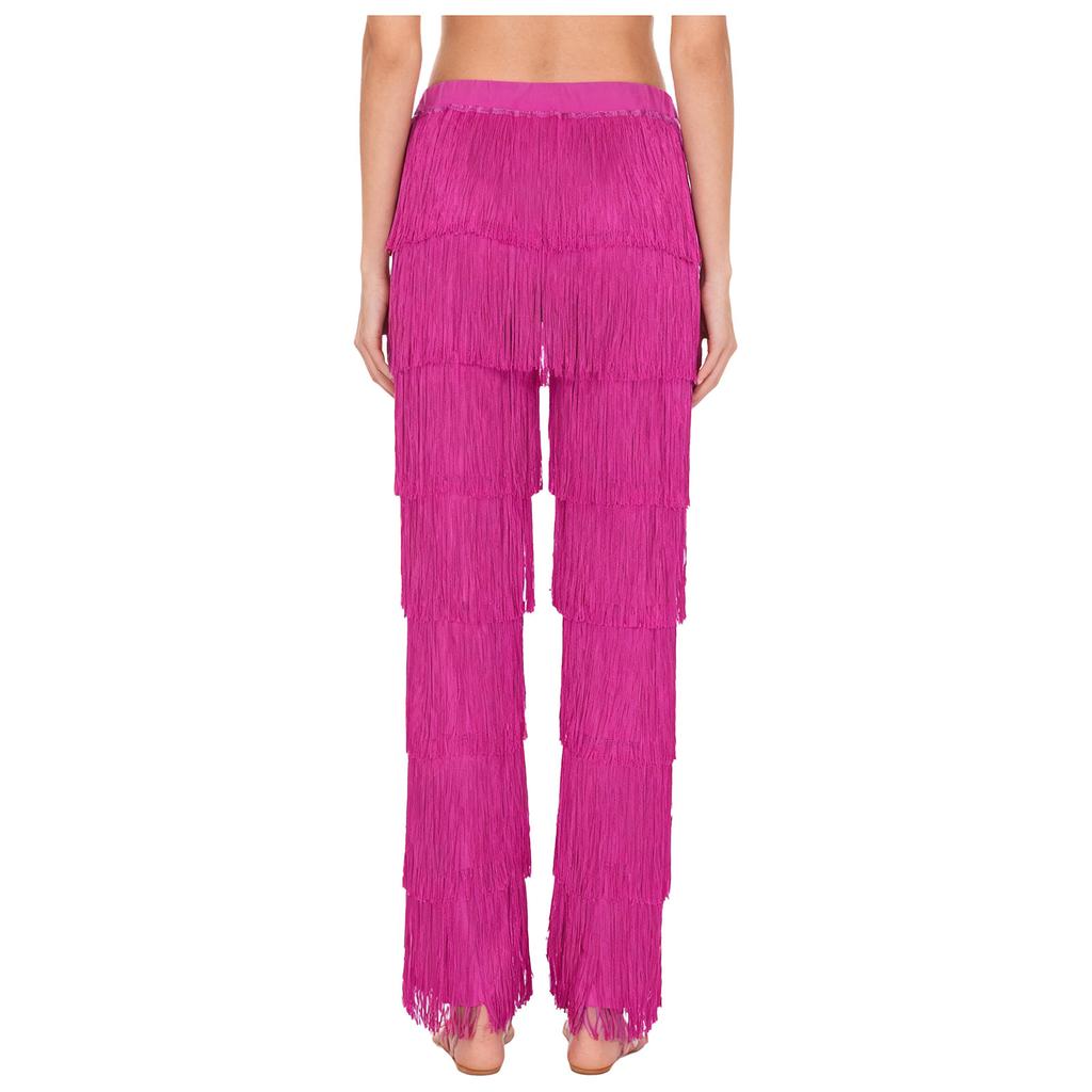 Womens Latin Dance Fringe Pants Elastic Waistband Contrast Color Tassel Trousers Cha Cha Tango Rumba