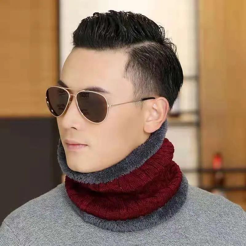 Herren einfarbig weich gestrickt Ring-Schleifenkragen Schal Winter dick Plüsch Wolle Lätzchen Männlich warm Snood Kurze Schals Kreis Halstuch