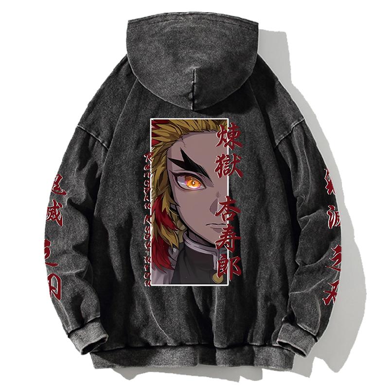 Rengoku Kyoujurou Printed Hoodie Demon Slayer Sweatshirt Men Women Clothing Long Sleeve Streetwear Washed Cotton Hooded Pullover
