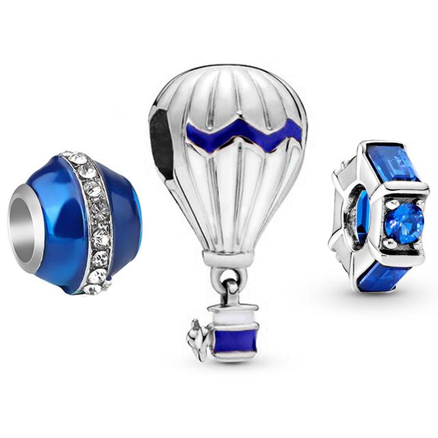 3pcs /Lot Blue Enamel Globe Charms Beads Star Pendant Fit Diy Brand Charm Bracelets Necklaces For Women Fashion Jewelry Making